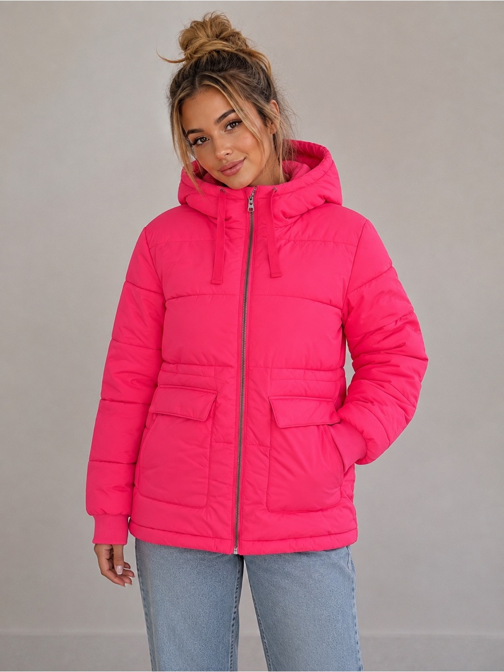 Universal Thread Hot Pink Hooded Puffer Jacket Medium